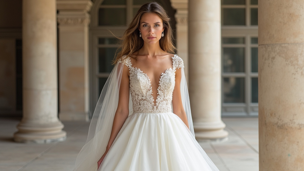 Intérieur élégant de la boutique Bellissima Lyon avec robes de mariée de créateurs