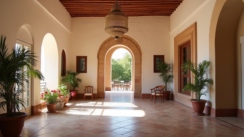 Décoration orientale authentique de la salle Essaouira avec détails architecturaux mauresques