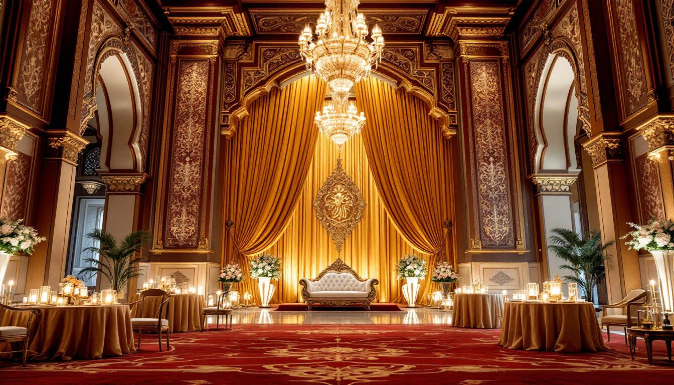 Décoration orientale de mariage avec lanternes et voilages