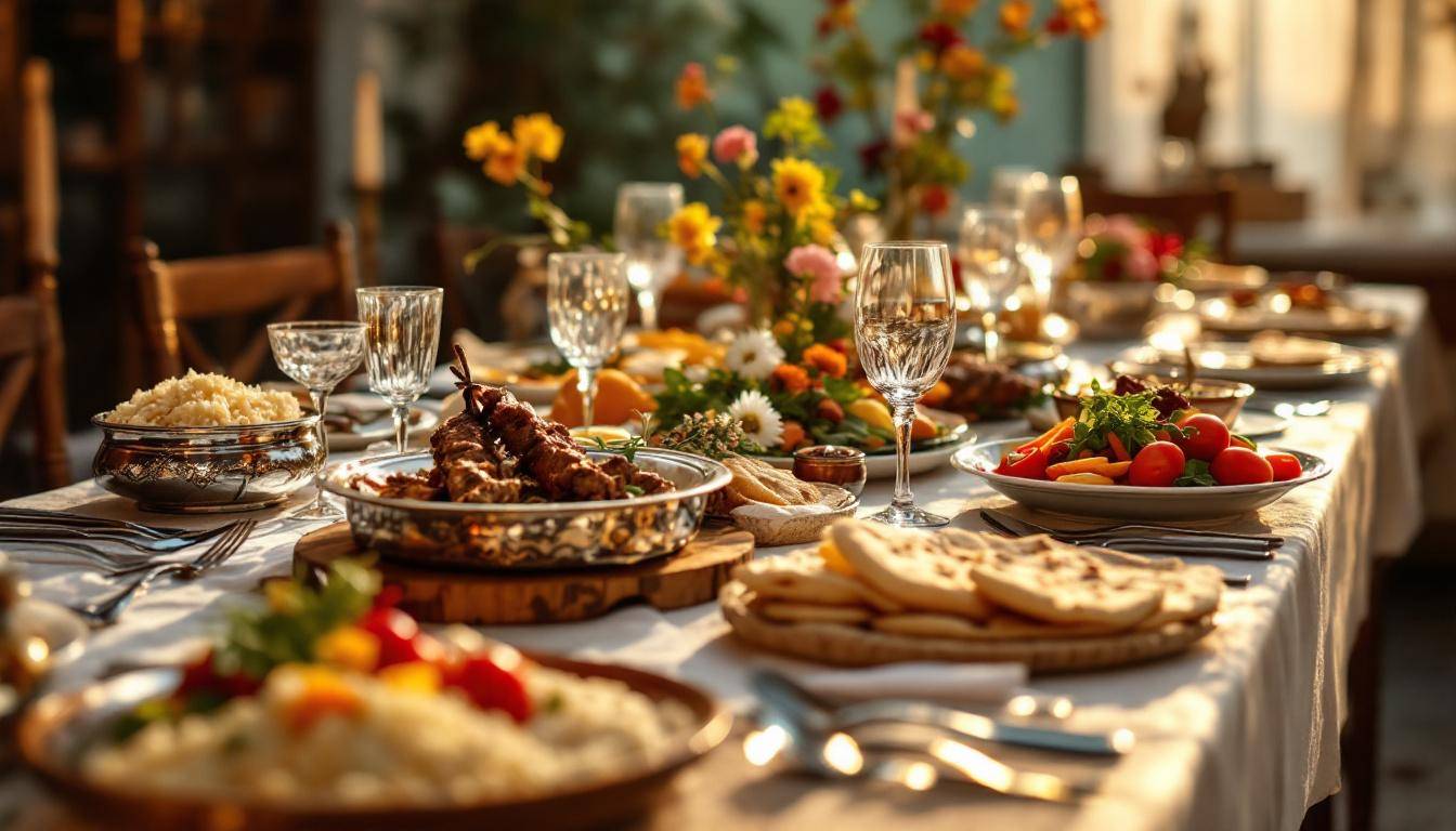 Buffet de mariage oriental halal avec spécialités traditionnelles