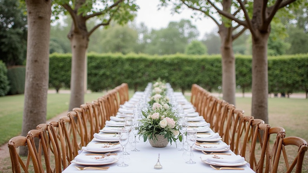 Tables et chaises élégantes pour mariage dans un domaine lyonnais