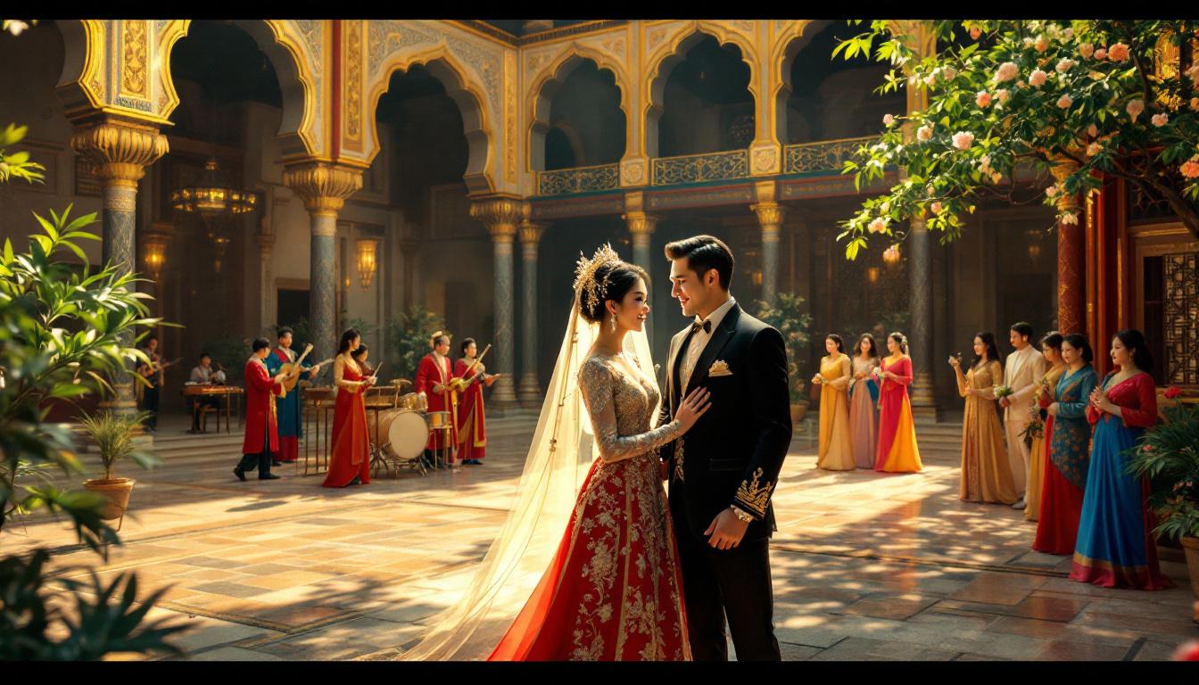 Cérémonie de mariage oriental traditionnelle avec décoration somptueuse