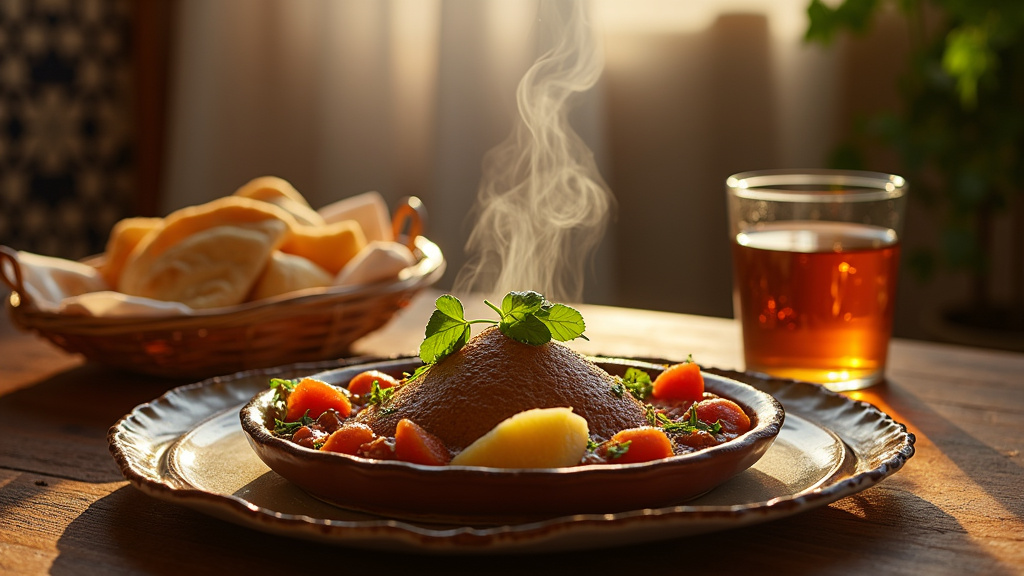 Plat halal traditionnel présenté dans un restaurant bruxellois