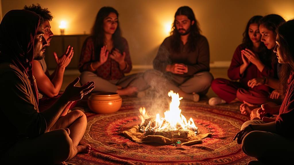 Participants respectueux lors d'une cérémonie Issawa en tenue traditionnelle