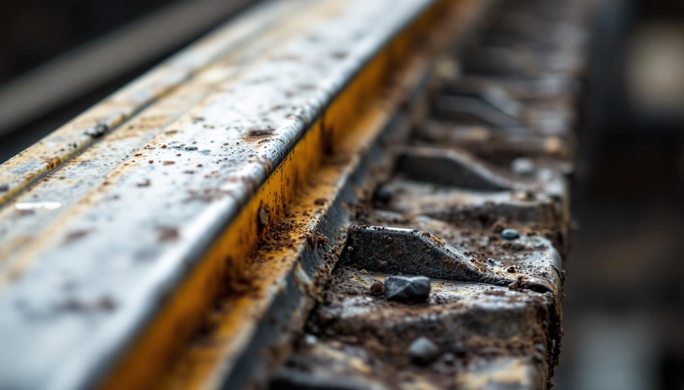 Rail de guidage portail encrassé nécessitant nettoyage
