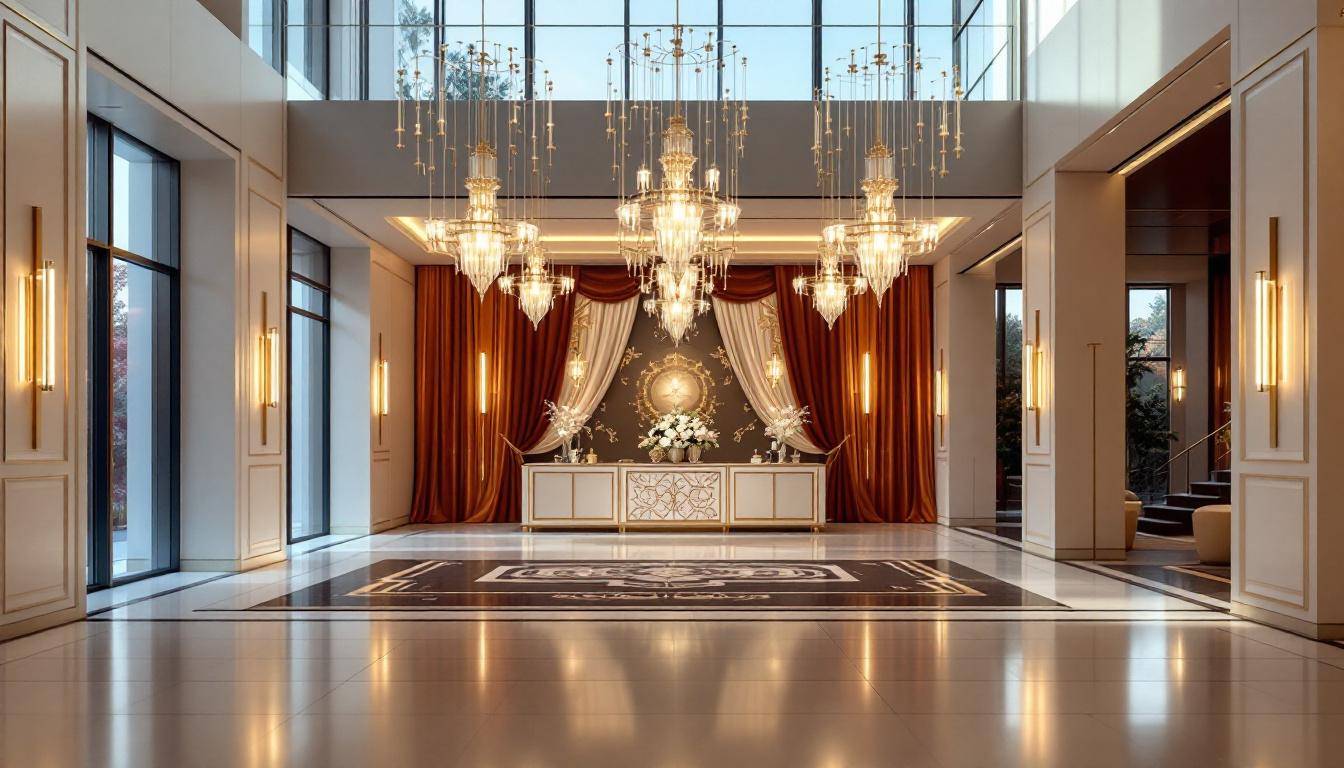 Salle de réception moderne avec lustres pour mariage oriental