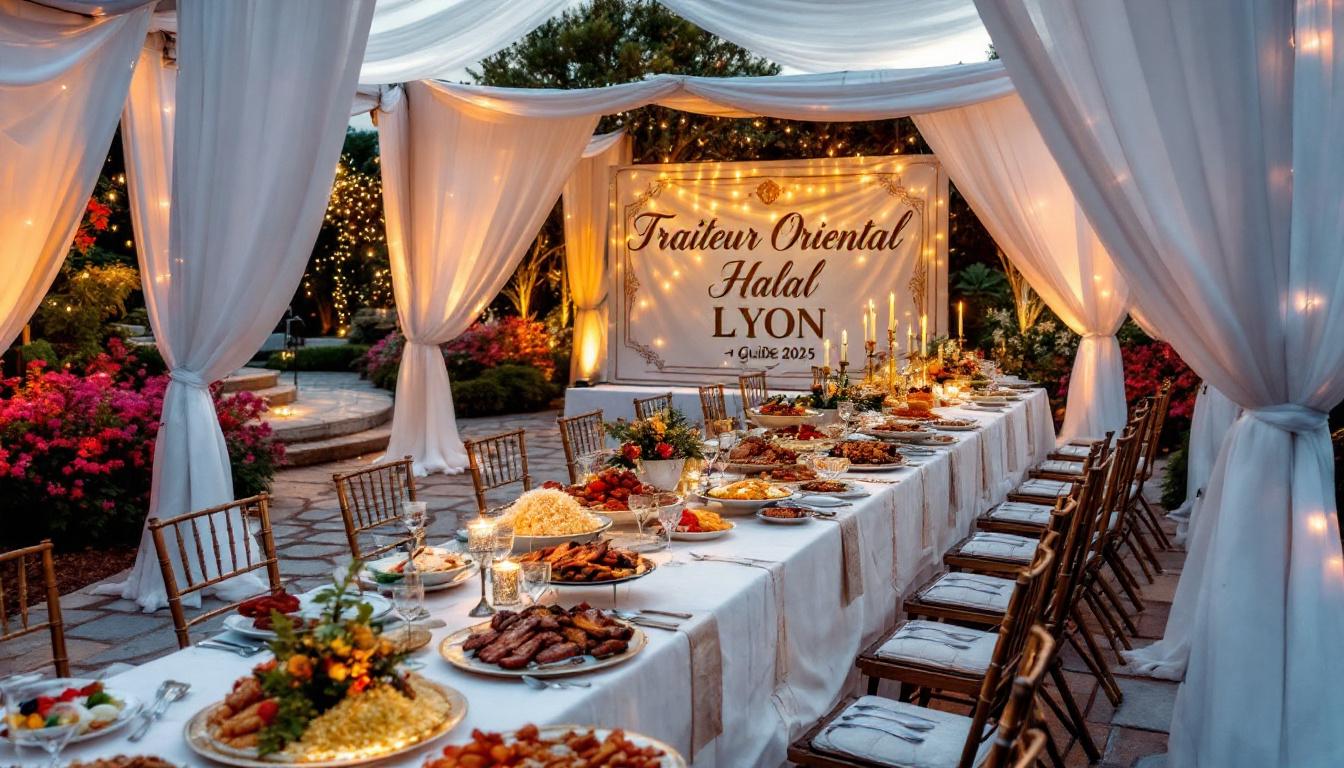 Buffet de mariage oriental halal avec spécialités traditionnelles à Lyon